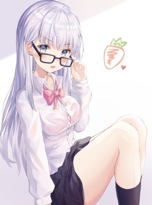 原创,hyonee,前发,黑丝,直刘海,脸红,bra,露胸,キャロット,衬衫,绿色眼,kneehighs,长发,长袖,视线正对,横乳,迷你短裙,開いた口,学校制服,银发,短裙,single,下着