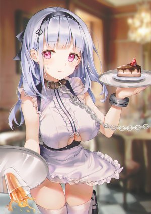 ダイドー,碧蓝航线,cha_chya,前发,脸红,露胸,锁链,巨乳,衬衫,短发,银发,single,黑丝,白丝