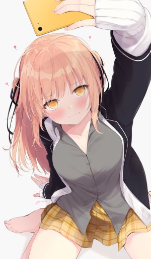 原创,ささはら若葉,长发,粉发,学校制服,坐姿,短裙,single,白背景,黄色眼
