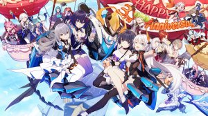 琪亚娜,八重桜,雷电芽衣,布洛妮娅,德莉莎,honkai,呆毛,アイちゃん,兽耳,前发,露肩,黑发,黑丝,碧眼,青发,脸红,三股辫,露胸,チビ,汉服,项圈,cleavage,连衣裙,長手袋,手套,包子头,发饰