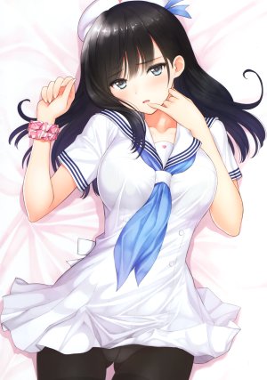 原创,田中貴之,前发,黑发,脸红,露胸,连衣裙,绿色眼,长发,视线正对,横臥,横乳,開いた口,胖次,黑丝,single,下着