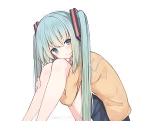 めめっこ,初音ミク,VOCALOID,碧眼,青发,脸红,长发,学校制服,短裙,双马尾,white,cropped