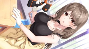 Oryou,椿日菜子,hibiki_works,脸红,胸部,棕色眼,茶发,cleavage,手套,长发,游戏CG