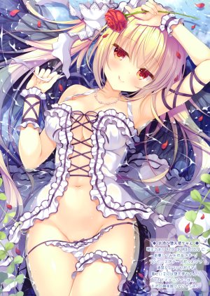 原创,鷹乃ゆき,前发,露肩,金发,脸红,露胸,cleavage,连衣裙,holding,长发,视线正对,横臥,横乳,露脐,胖次,panty_pull,花瓣,红色眼,rose,笑顔,single,双马尾,下着,翅膀