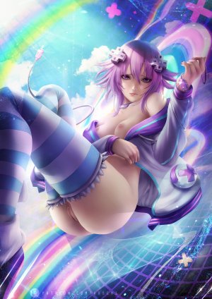 axsen,Neptune,超次元游戏:海王星,露胸,nipples,No-Bra,猫咪,黑丝,uncensored