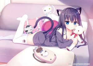 師走ほりお,原创,兽耳,碧眼,猫娘,长发,nopan,紫发,泰迪熊,黑丝