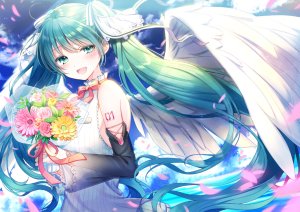 柏原えん,初音ミク,VOCALOID,长发,双马尾,翅膀