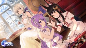 ユニコン,イラストリアス,长门,碧蓝航线,nagu,兽耳,前发,露肩,黑发,碧眼,露胸,连衣裙,包子头,光辉,巨乳,长发,長門,開いた口,紫色眼,紫发,缎带,坐姿,天空,笑顔,Unicorn,情人节,黄色眼