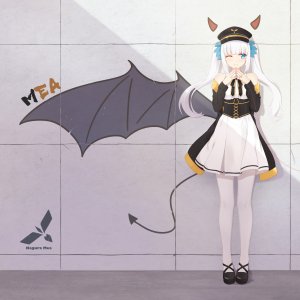 神楽めあ,kagura_mea_channel,rko,露肩,碧眼,露胸,连衣裙,发饰,长发,长袖,视线正对,黑丝,缎带,リング,single,双马尾,Vtuber,白发,白丝