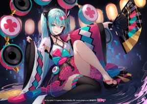 tokki,初音ミク,VOCALOID,和服,长发,双马尾,logo,魔法未来演唱会,waifu2x