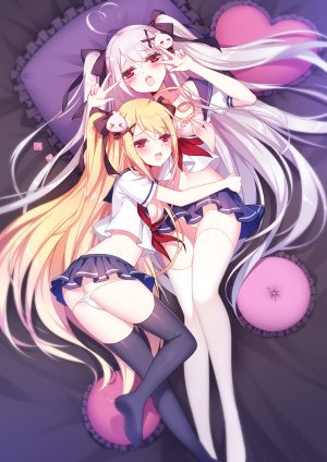 ling,朱鹭咲浅羽,朱鹭咲澪,逆流茶会,bra,乳揉み,露胸,胖次,panty_pull,制服,黑丝,百合