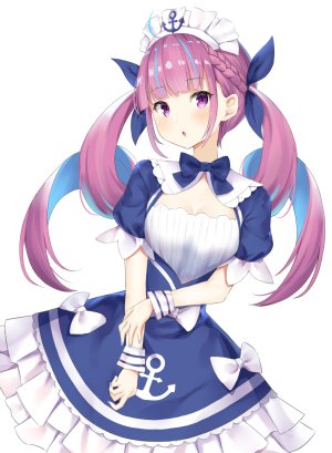 Vtuber,Hololive,湊あくあ,hujinoyume,长发,single,長身像,视线正对,白背景,双马尾,紫色眼,紫发,少女