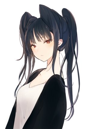 原创,Lpip,前发,黑发,脸红,露胸,棕色眼,长发,视线正对,马尾辫,衬衫,貧乳,single,白背景