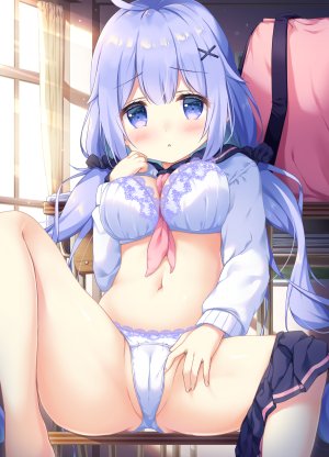 憧れの遊園地,Unicorn,碧蓝航线,皐月ゆきみ,碧眼,青发,bra,露胸,cameltoe,发饰,长发,长袖,横乳,露脐,胖次,露出,坐姿,短裙,single,双马尾,下着