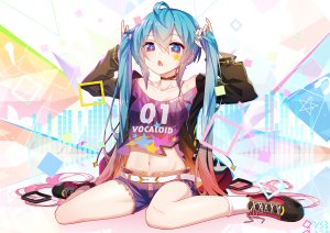 千夜QYS3,初音ミク,VOCALOID,项圈,露脐,tattoo,双马尾,watermark