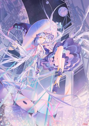 星尘,VOCALOID,vsinger,ATDAN,前发,裸足,露肩,项圈,连衣裙,全身,长发,视线正对,開いた口,笑顔,single,黄色眼