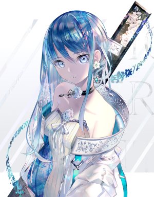 原创,rooseputo_02,前发,露肩,碧眼,青发,露胸,项圈,连衣裙,长发,长袖,视线正对,rose,貧乳,single