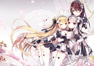 ling,tagme,朱鹭咲浅羽,朱鹭咲澪,逆流茶会,原创,兽耳,铃,金发,露胸,茶发,樱桃,吊带袜,长发,女仆,胖次,花瓣,红色眼,缎带,草莓,黑丝,下着,女服务生