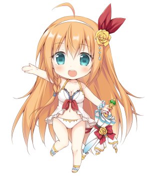 ペコリーヌ,公主连结!,超異域公主連結,梱枝りこ,呆毛,前发,露肩,水着,碧眼,脸红,露胸,茶发,cleavage,全身,发饰,holding,长发,横乳,露脐,開いた口,缎带,rose,笑顔,single,泳装,雨伞,白背景