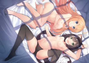 karyl,ペコリーヌ,公主连结!,兽耳,裸足,黑发,脸红,breast_hold,露胸,猫娘,绿色眼,长发,露脐,nipples,胖次,黑丝,topless,双马尾,下着
