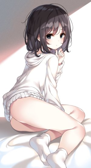 原创,黑发,连帽衫,长袖,视线正对,回头看,胖次,短发,坐姿,single,下着,白丝