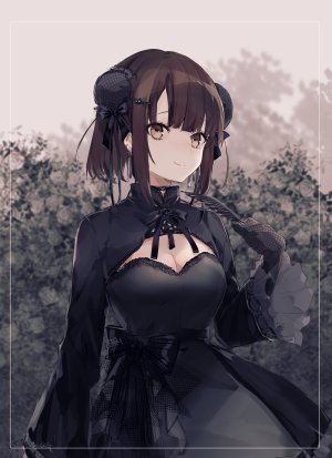 原创,佐々米,脸红,露胸,棕色眼,茶发,cleavage,手套,发饰,长袖,横乳,缎带,短发,笑顔,single